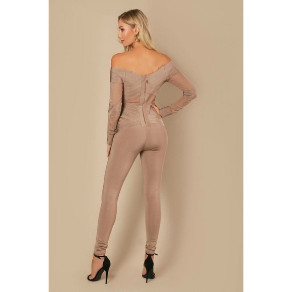 Long Sleeve Off Shoulder Bandage Jumpsuit - Picture 3 of 3